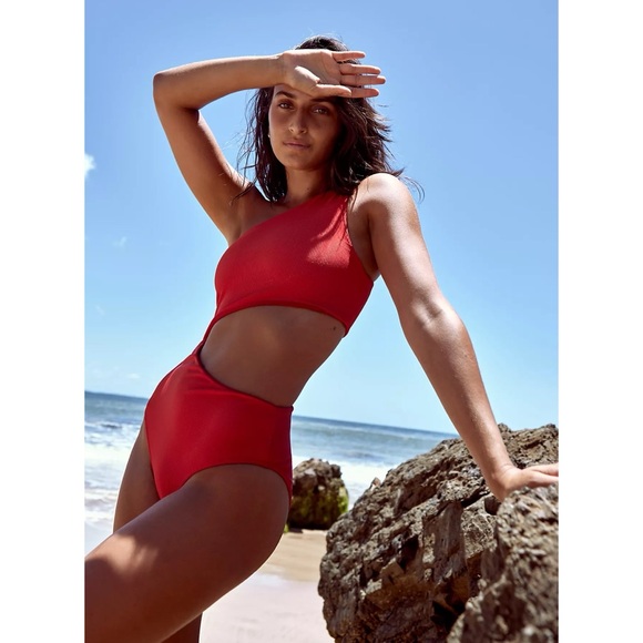 New Beach Riot Celine Ribbed-One Piece Swimsuit Holiday Red Small - Picture 2 of 7